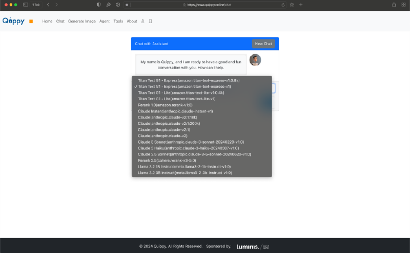 Screenshot of model selector