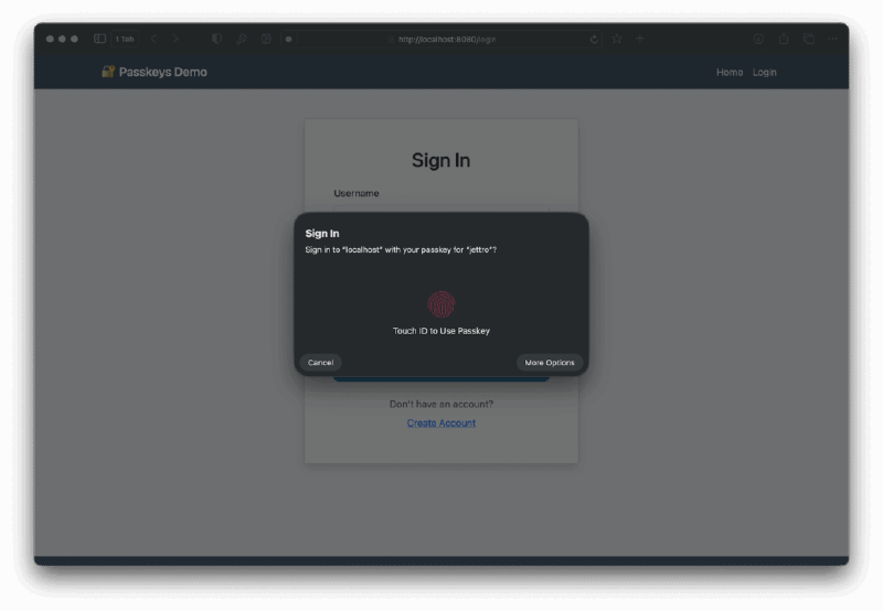 You are requested to authenticate with an available passkey. In this case the Touch ID.