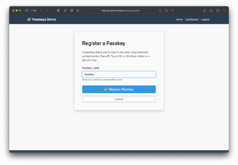 Start the registration of a new passkey.